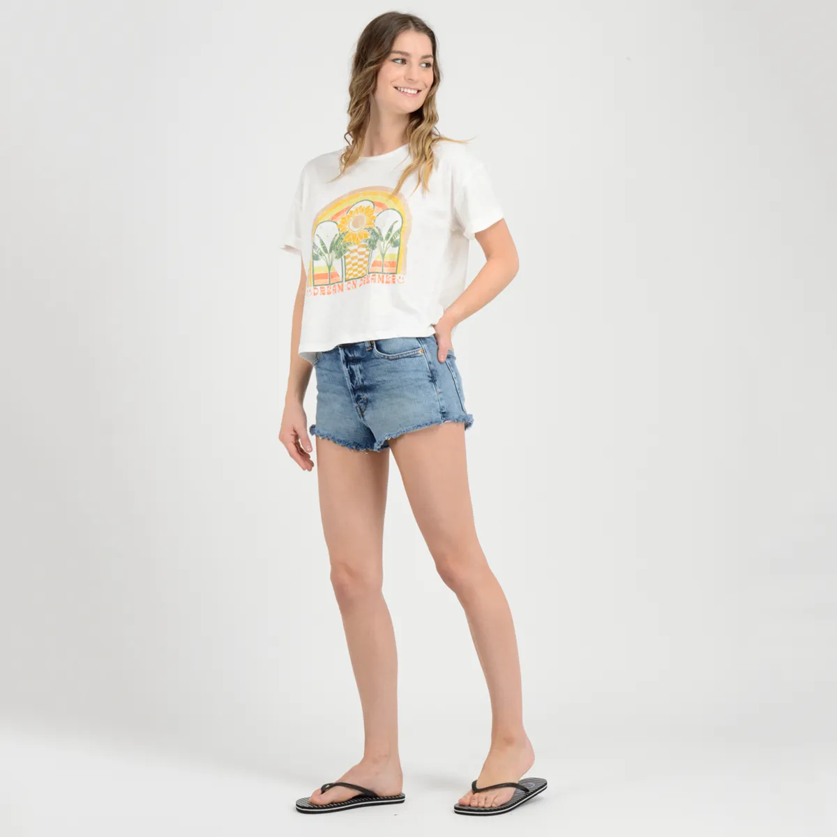 Polera Manga Corta Flower O'Neill Mujer Beige Claro - Imagen 4