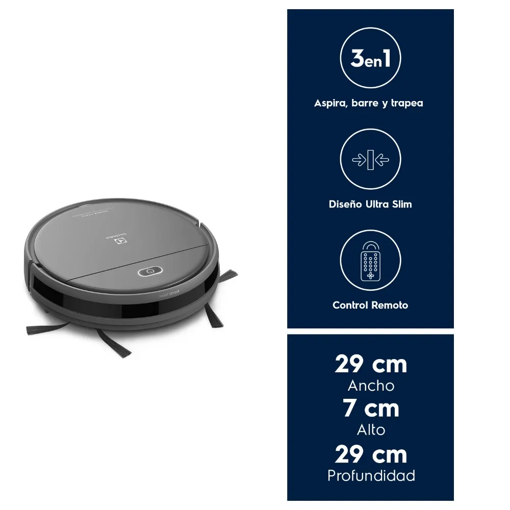 Aspiradora Robot Electrolux Limpieza Autónoma 3 en 1 y Carga Inteligente ERB30 Gris - Imagen 2