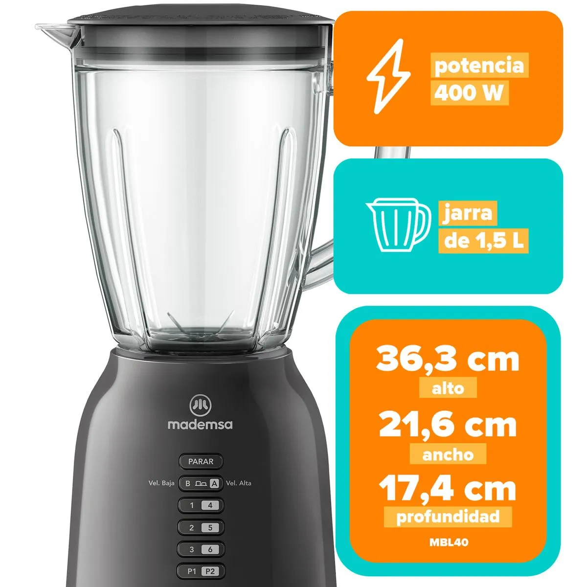 Licuadora Mademsa 1,5L MBL40 400 W - Imagen 3