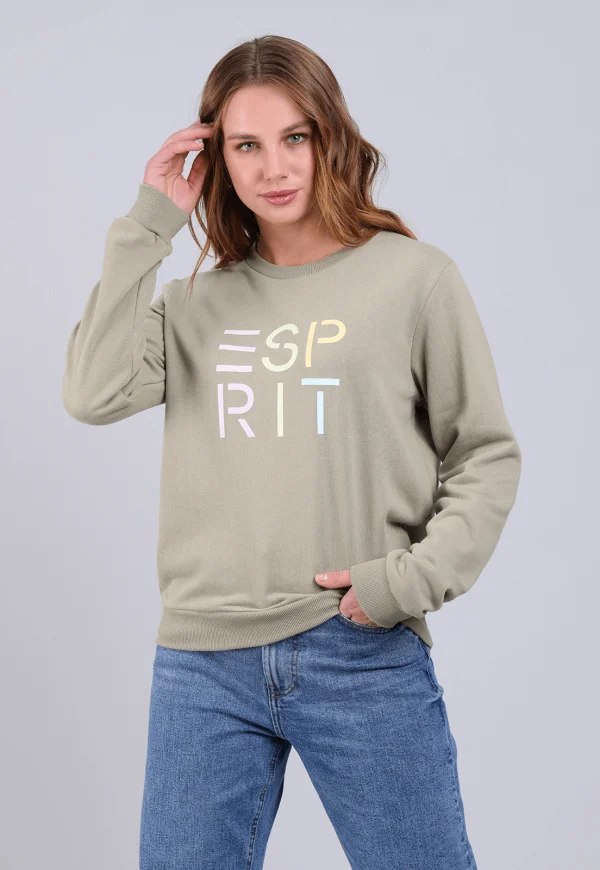 Poleron Logo Estampado Esprit Mujer Verde Musgo - Imagen 4