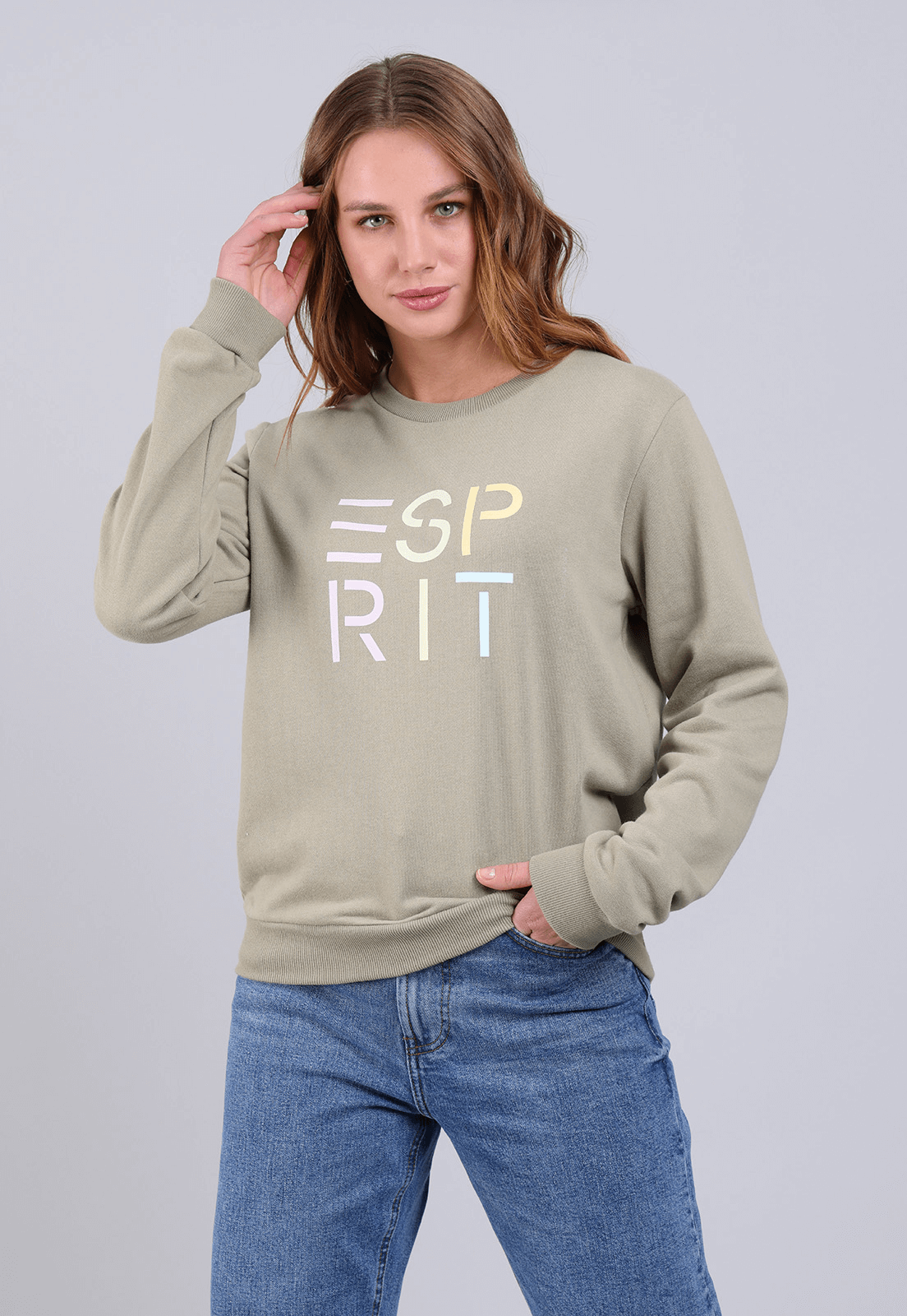 Poleron Logo Estampado Esprit Mujer Verde Musgo - Imagen 4