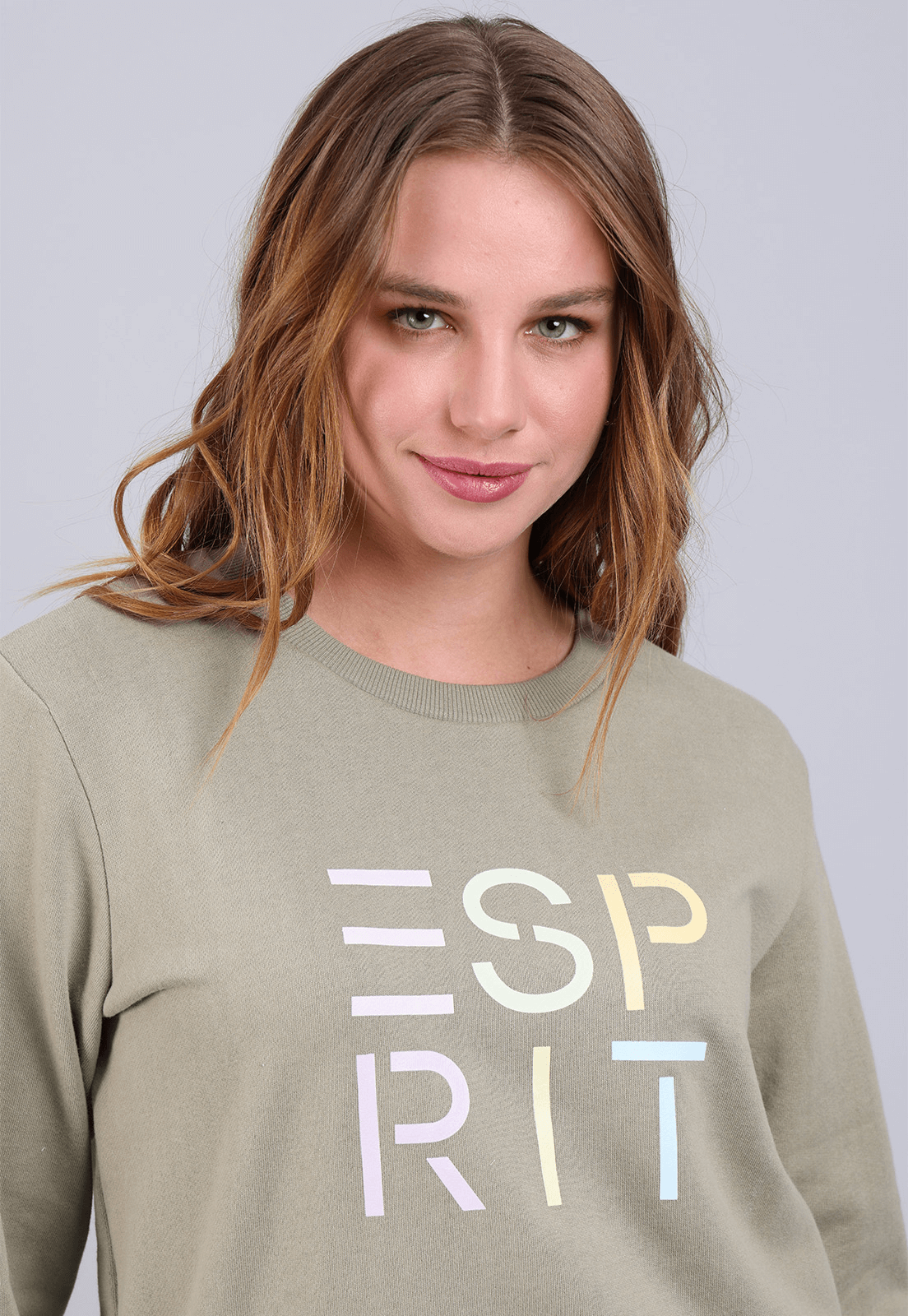 Poleron Logo Estampado Esprit Mujer Verde Musgo