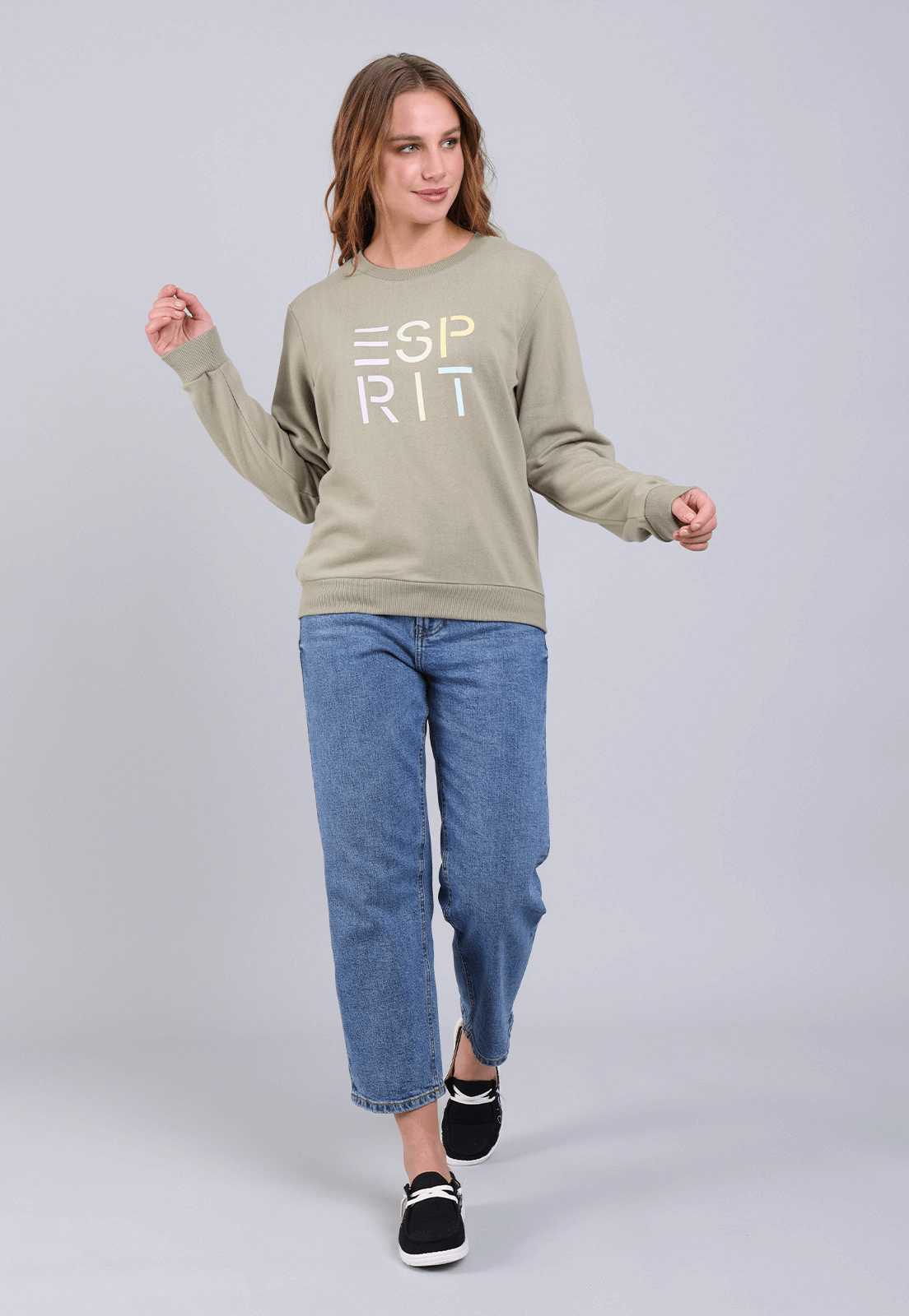 Poleron Logo Estampado Esprit Mujer Verde Musgo - Imagen 3